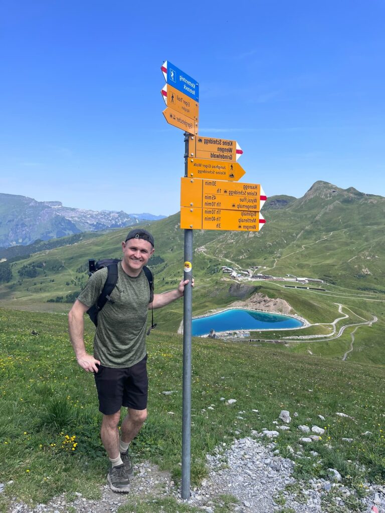 Chris hiking in the Swiss Alps