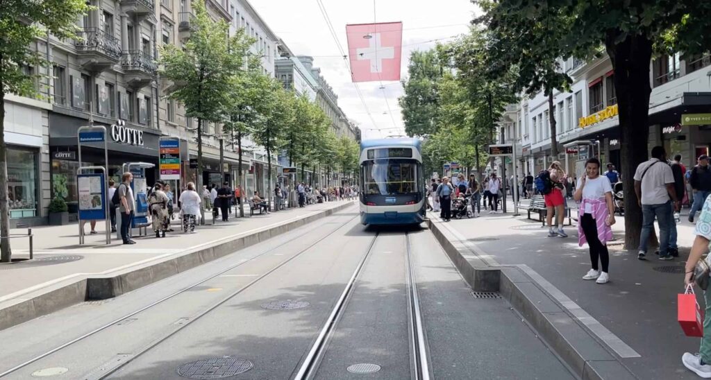A train in the centre of Zurich