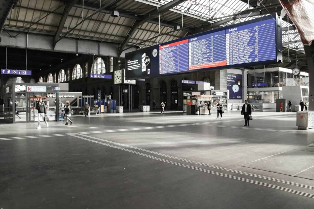 Departure board at Zurich train station